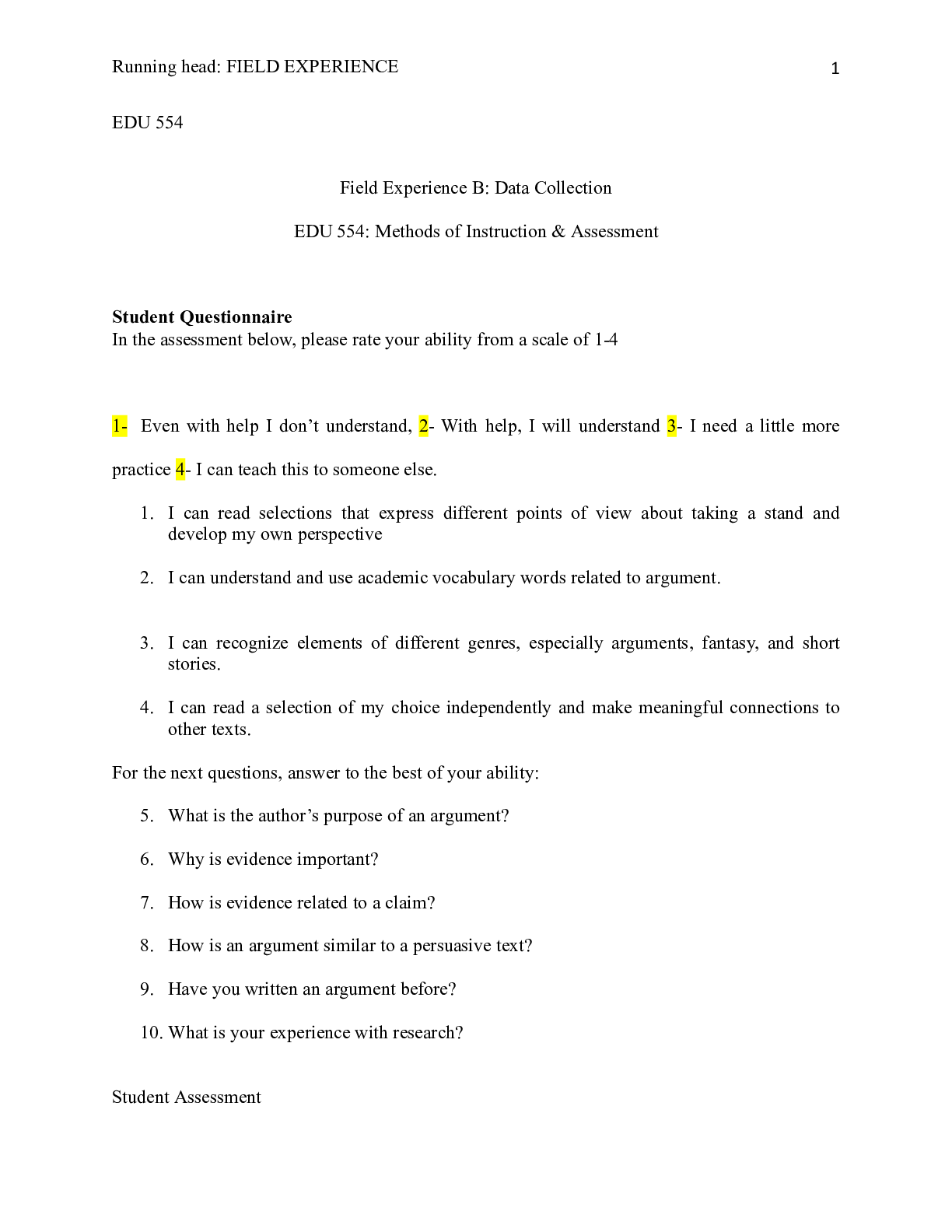 Preview image of FIELD_EXPERIENCE_B__1_.docx  EDU 554  Field Experience B: Data Collection  EDU 554: Method document